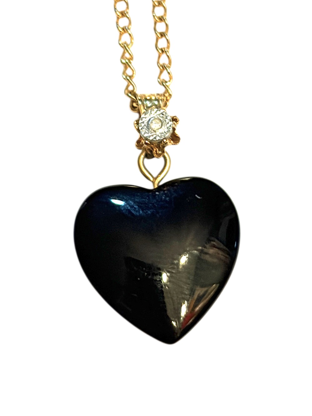 Vintage black Heart Stone Necklace Gold Chain